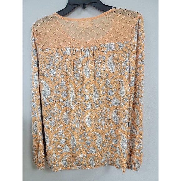 Melloday Womens Paisley Blouse With Crochet Yoke & Tie Neck Small - Picture 5 of 6